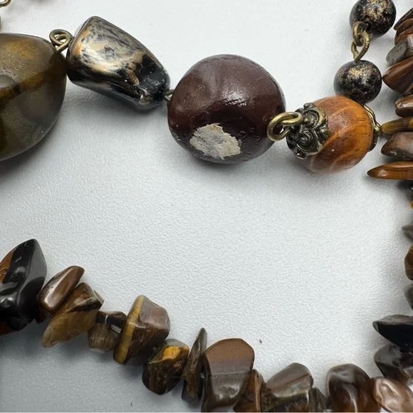 Vintage Rustic Boho Cross Statement Necklace Tiger Eye - Picture 10 of 15